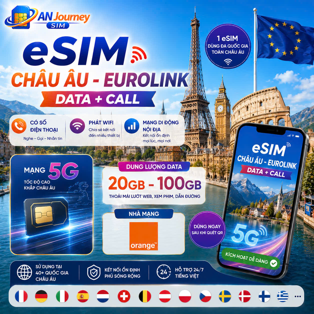eSIM Nội Địa - Du Lịch Châu Âu